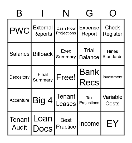 Hines Accounting Bingo! Bingo Card