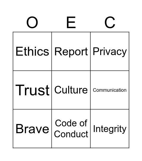 Ethics & Compliance Week 2024 Bingo Card