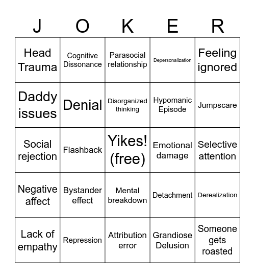 Joker/Psychology Bingo Card