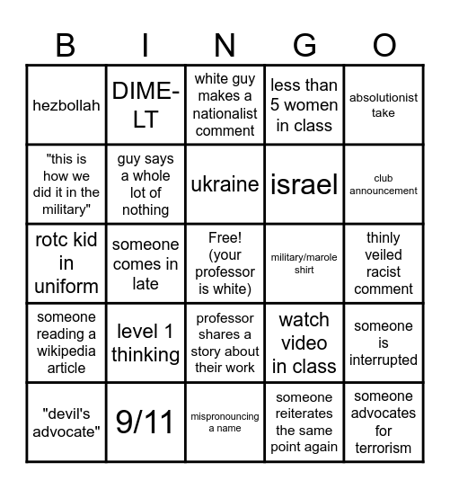 national security class bingo Card