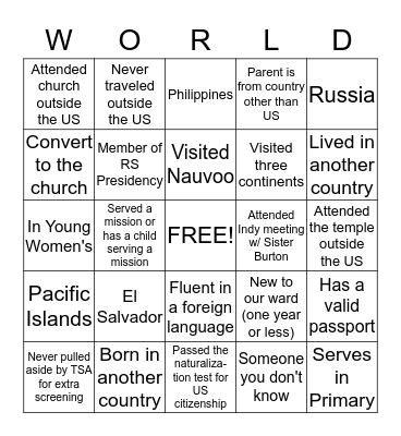 RELIEF SOCIETY AROUND THE Bingo Card