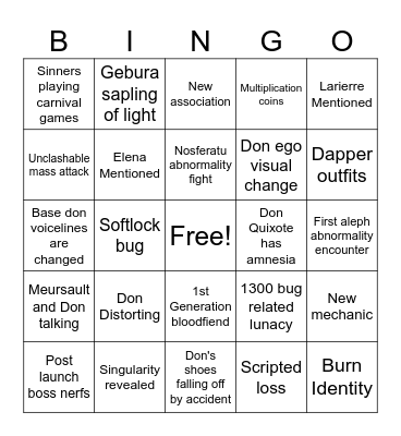 Canto 7 Bingo Card