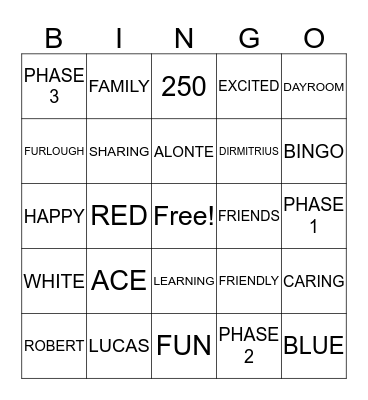 Dayroom 250 Bingo Card