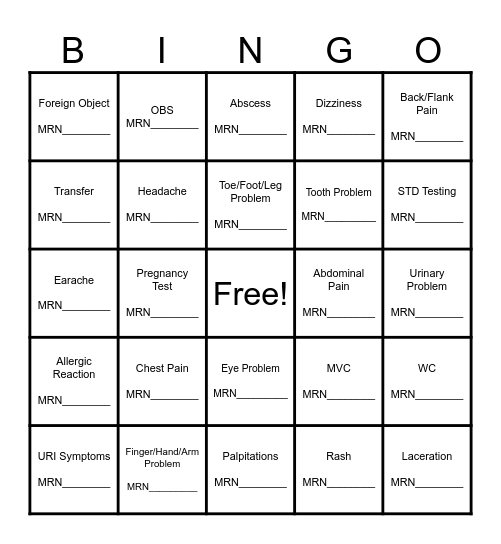 Ally PSR BINGO Card