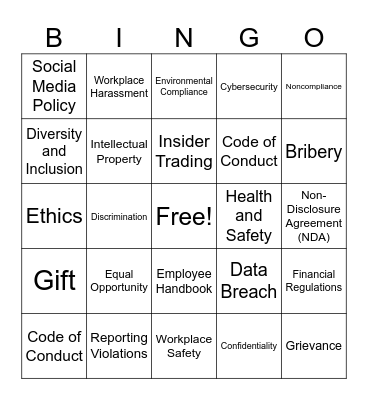Compliance Bingo Game Bingo Card