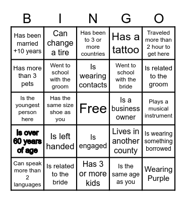 Find the guest BINGO Card
