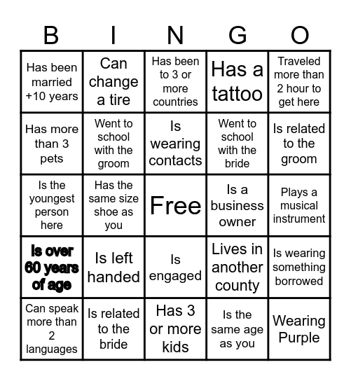 Find the guest BINGO Card