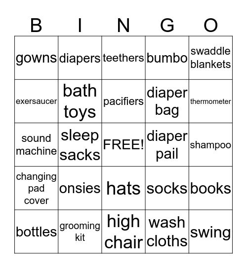 Baby Bingo Card