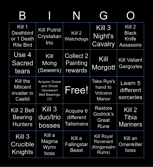 elden ring Bingo Card