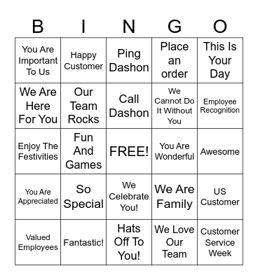 Customer Service Week Bingo Card