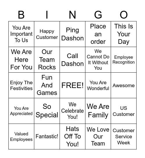 Customer Service Week Bingo Card