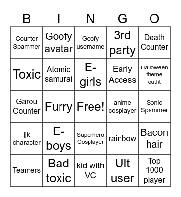 The strongest battlegrounds Bingo Card