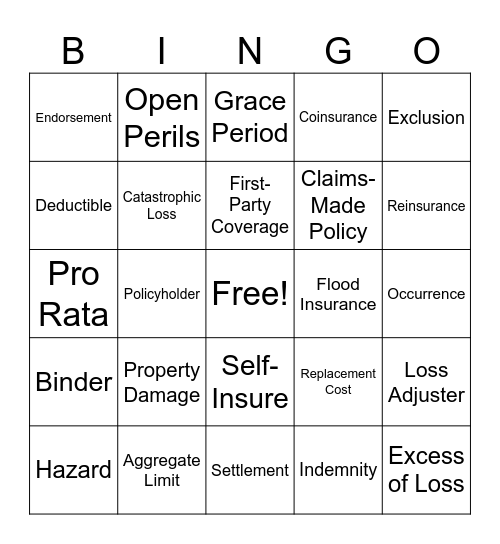 Commercial Department Bingo Card