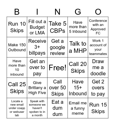 Thursday Bingo Card