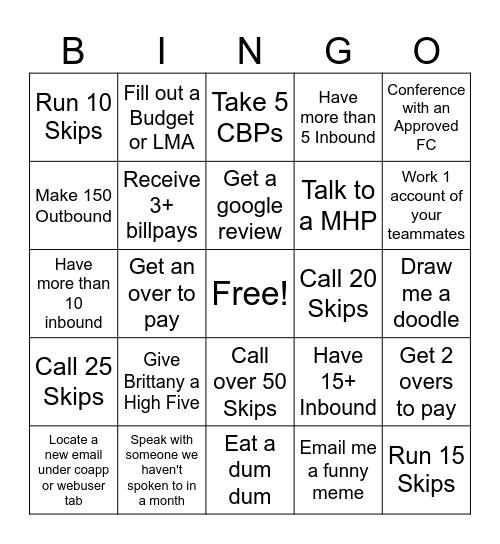 Thursday Bingo Card