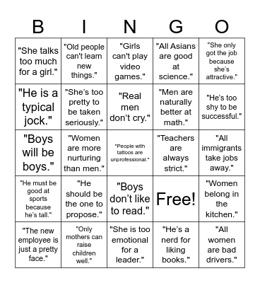 Bias Bingo Card