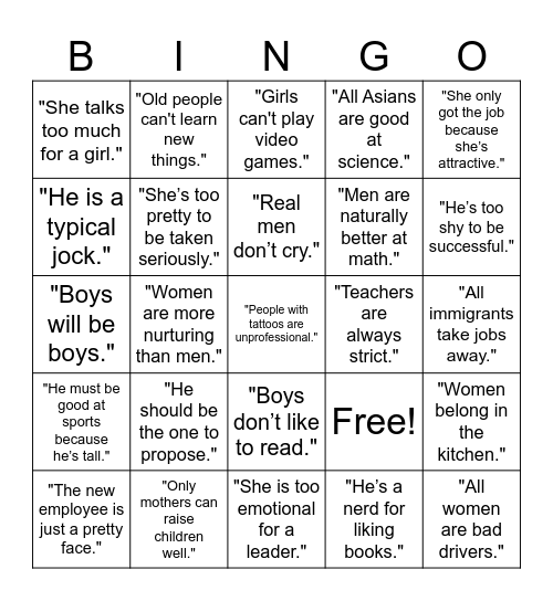Bias Bingo Card