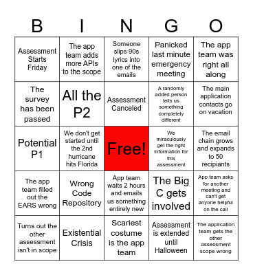 It's Wednesday Team Bingo Card