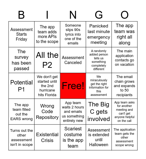 It's Wednesday Team Bingo Card