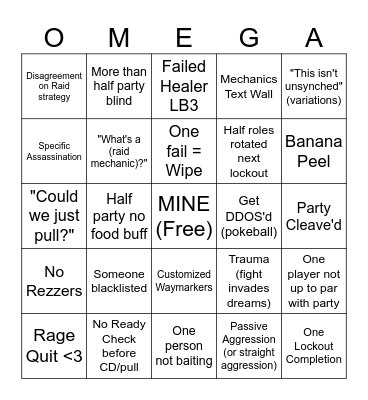MINE PF things Bingo Card