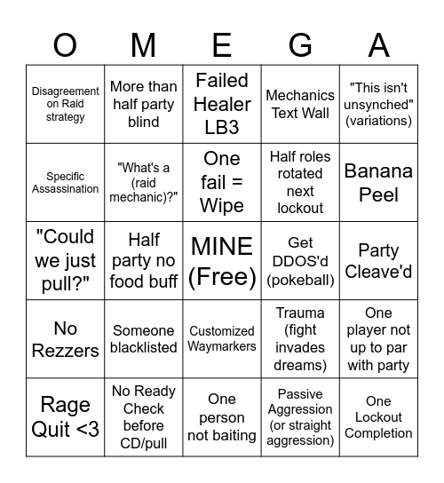 MINE PF things Bingo Card