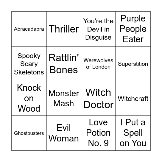 Halloween Music Bingo Card