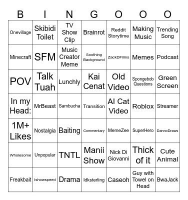 Random YT Shorts Bingo Card