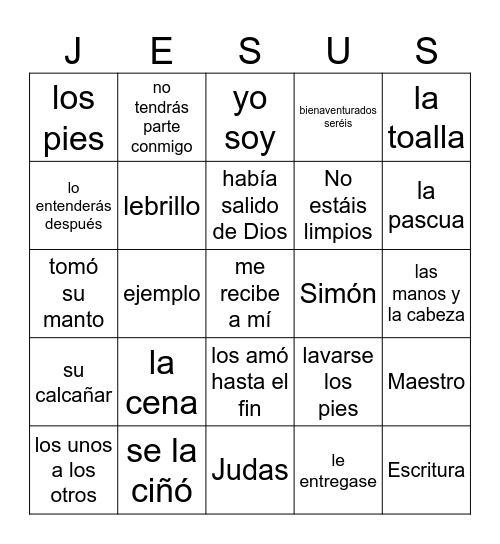 Jesús lava los pies de sus discípulos Bingo Card