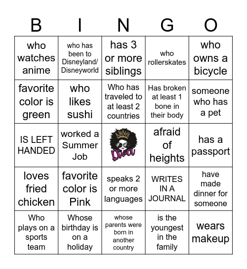 Banny's Angels Bingo Card