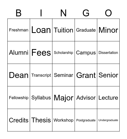 Education Bingo Card