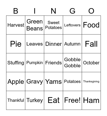 Thanksgiving Bingo! Bingo Card