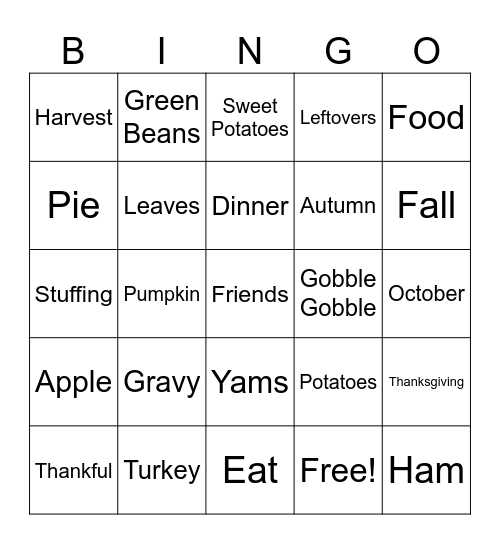 Thanksgiving Bingo! Bingo Card