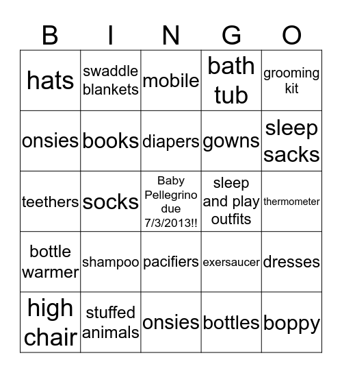 Baby Bingo Card