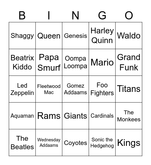 Round 2 Bingo Card