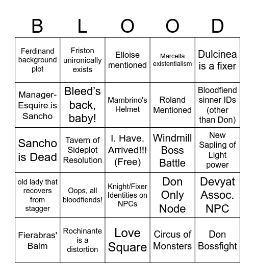 The Dream Ending Bingo Card