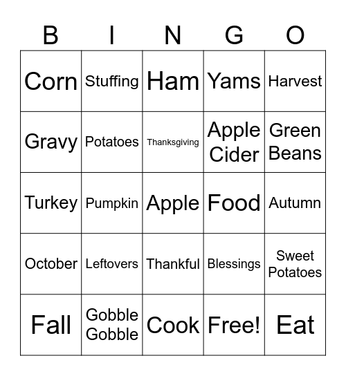 Thanksgiving Bingo! Bingo Card