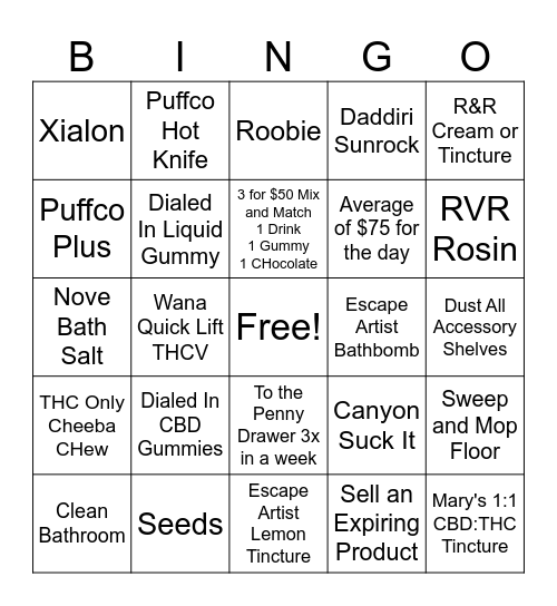 Budtender Bingo Card