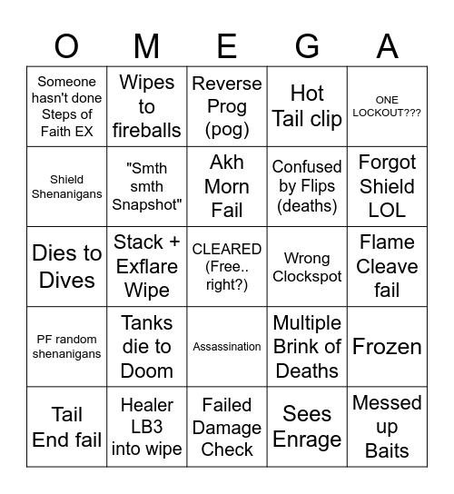 MINE Alphascape 2.0 Bingo Card