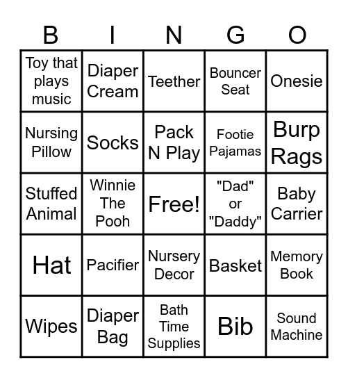 Baby Shower Gift BINGO Card