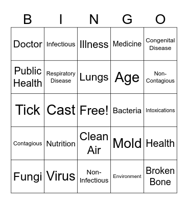 Health and Illness Bingo Card