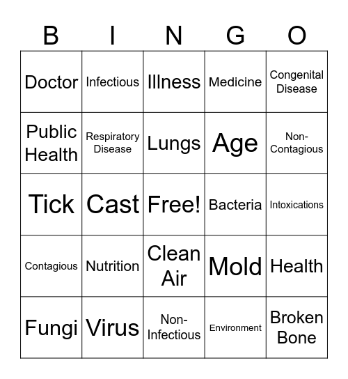 Health and Illness Bingo Card