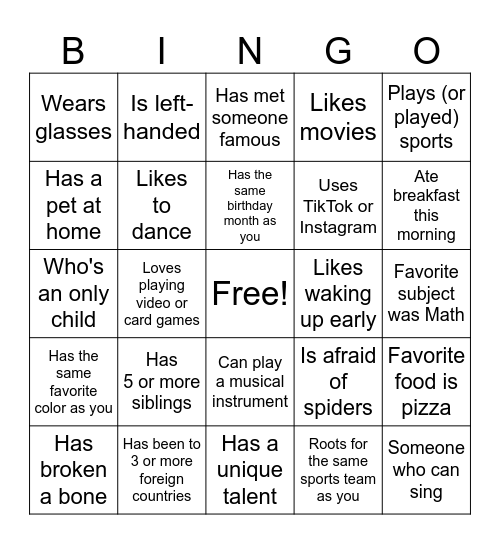 Human Bingo - Find Someone Who... Bingo Card