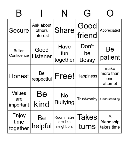 Friends Bingo Card