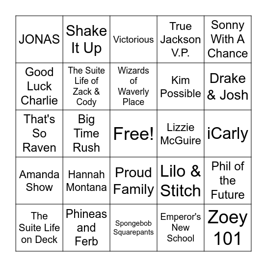 TV Show Theme Songs Bingo Card