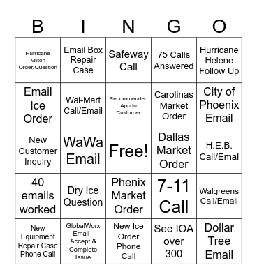 Customer Service Bingo Card