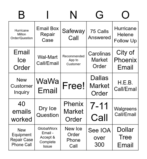 Customer Service Bingo Card