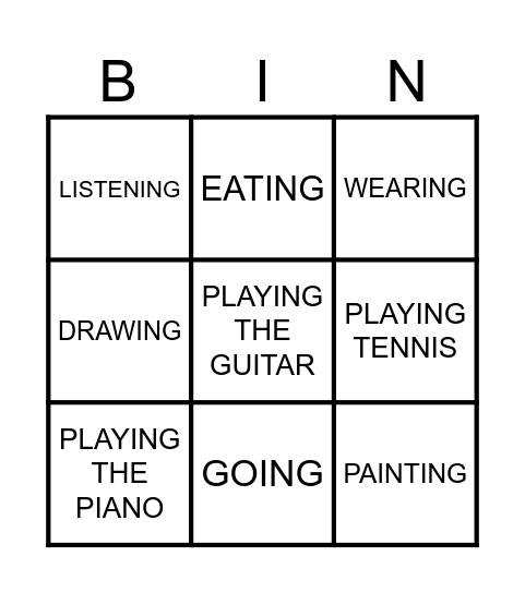 PRESENT CONTINUOUS Bingo Card