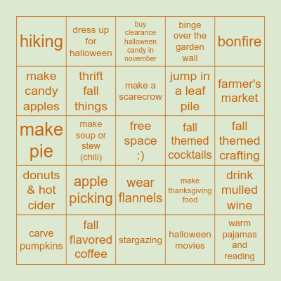 L&L's Fall Bingo Card