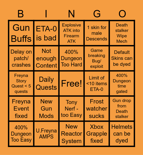 TFD Halloween Patch Bingo Card