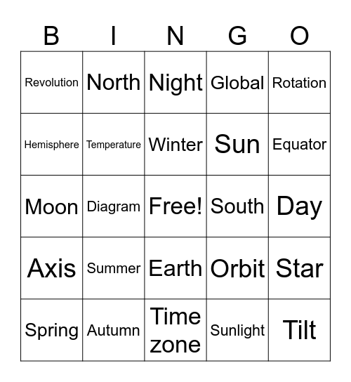 Seasons Bingo Card